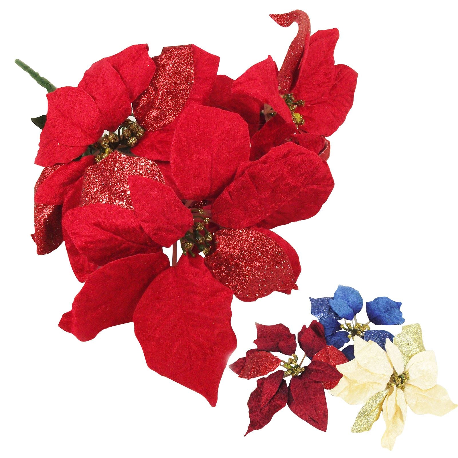 Large Glittery 5 Head Poinsettia