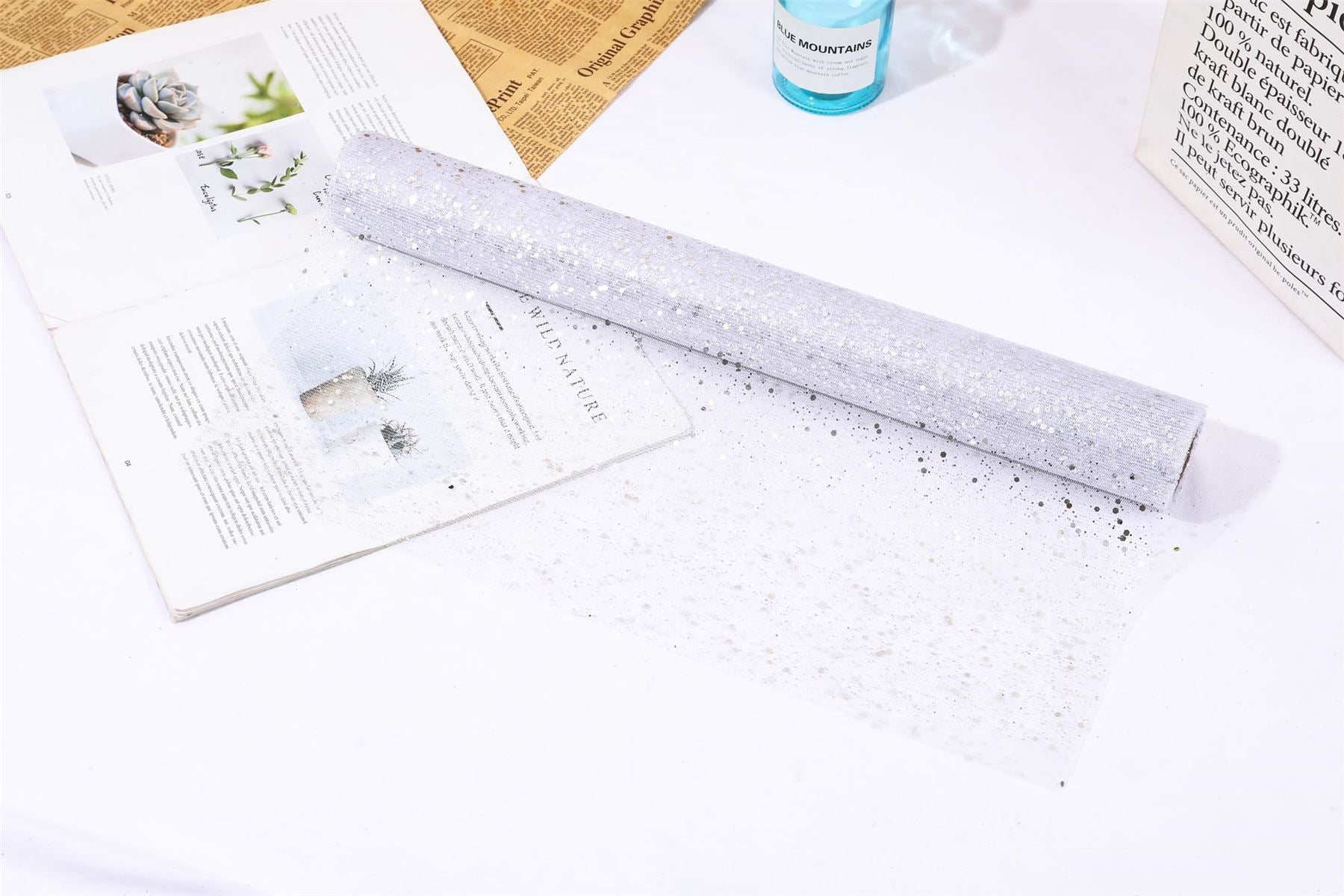 Glitter Sequin Studded Organza Mesh Fabric