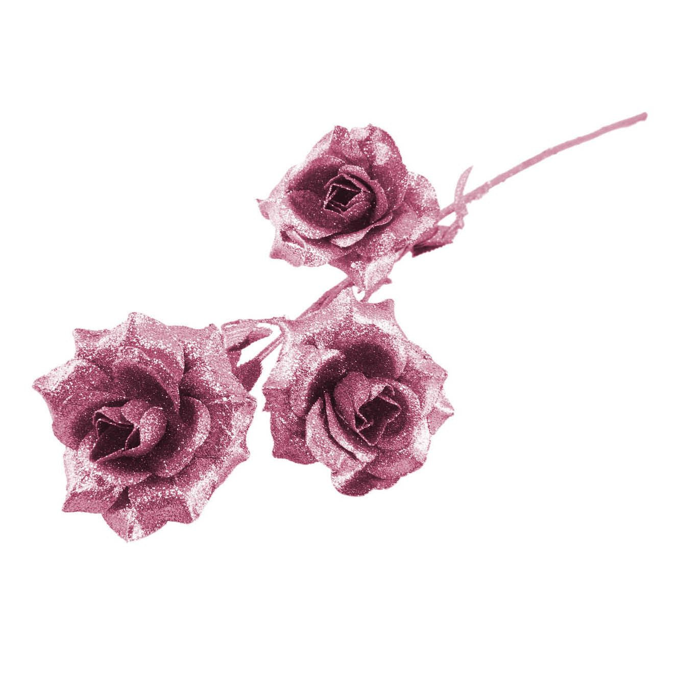 Heavy Glittered 3 Head Rose Spray
