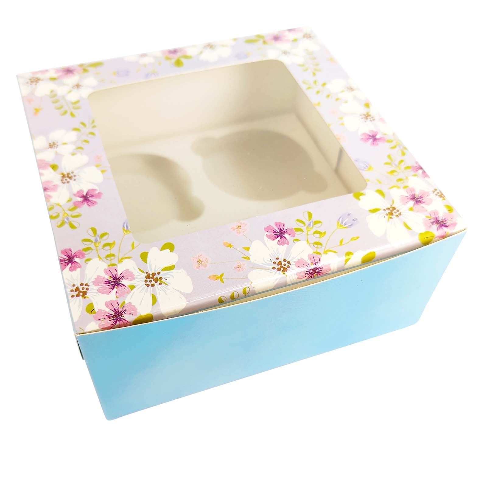 Vintage Floral Printed 4 Hole Cupcake Boxes