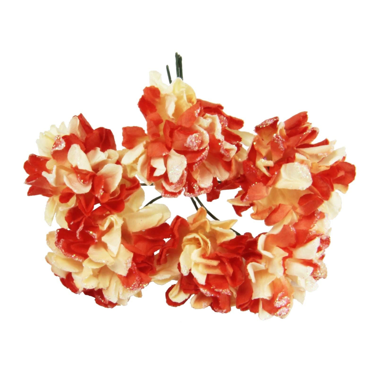2x Bunches of Mini Glitter Paper Carnation Flowers