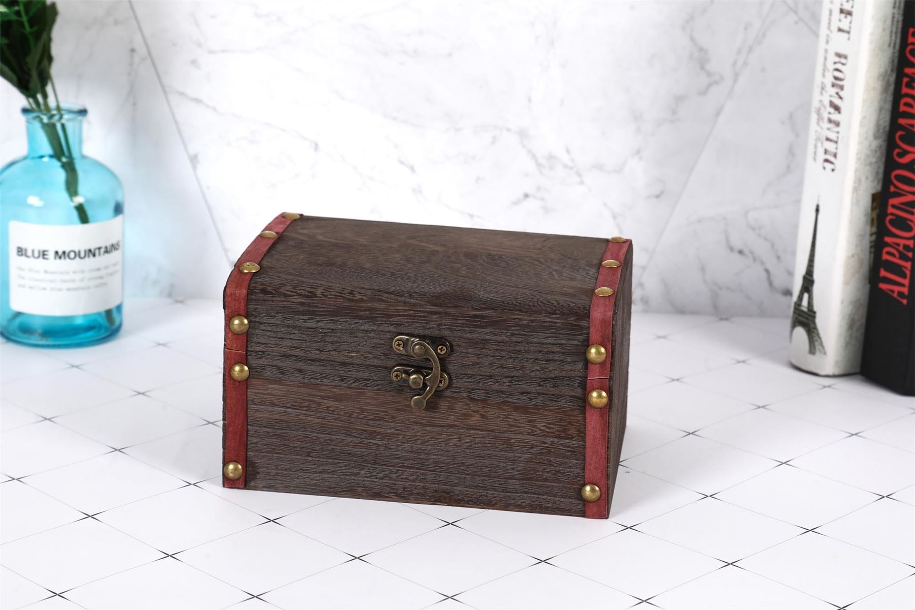 Set of 3 Dark Wood Mini Treasure Chests