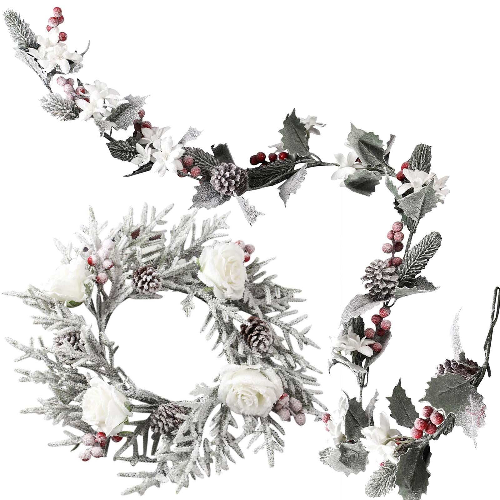 Premium Frosted Xmas Flower Wreath and Garland