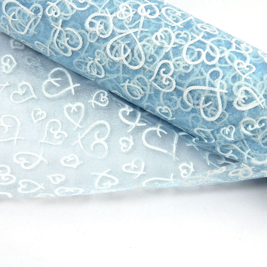 Heart Print Glitter Organza - 52cm x 1 Yard