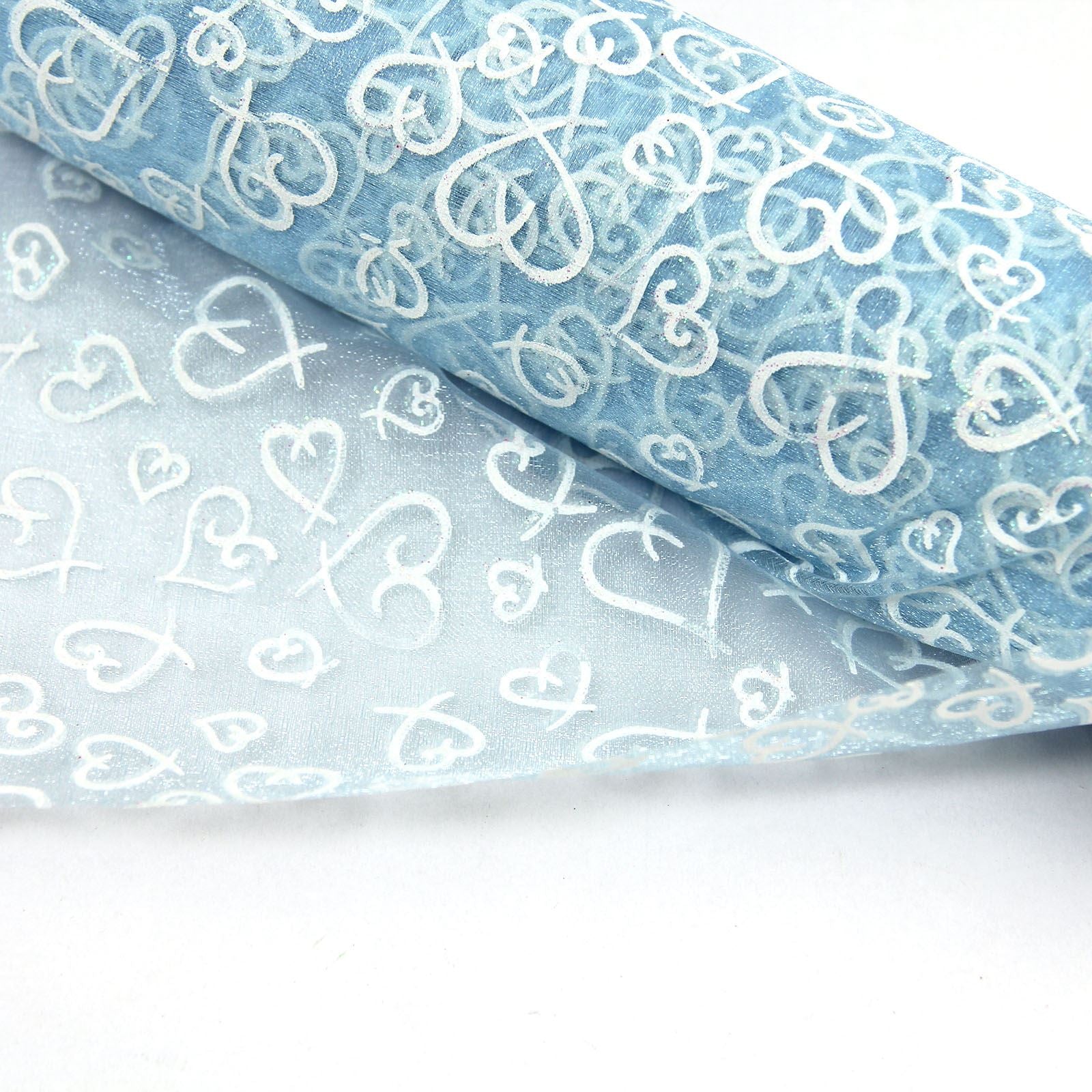 Heart Print Glitter Organza - 52cm x 1 Yard