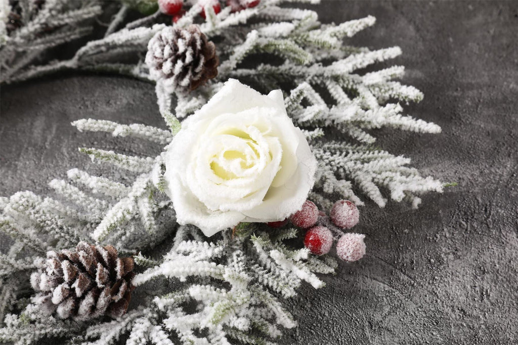 Premium Frosted Xmas Flower Wreath and Garland