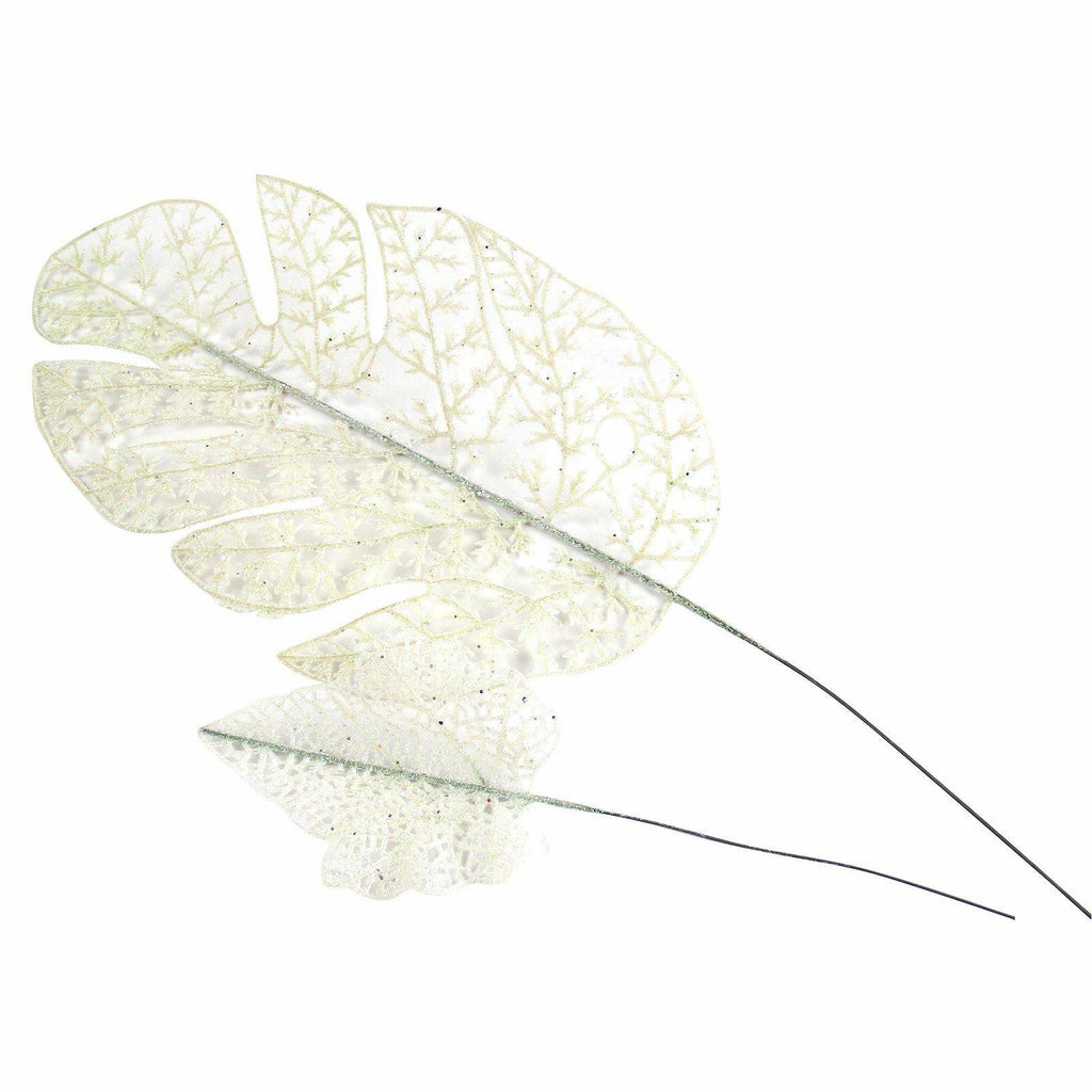 2x Large Heavy Glittered Spiky Feather Leaf