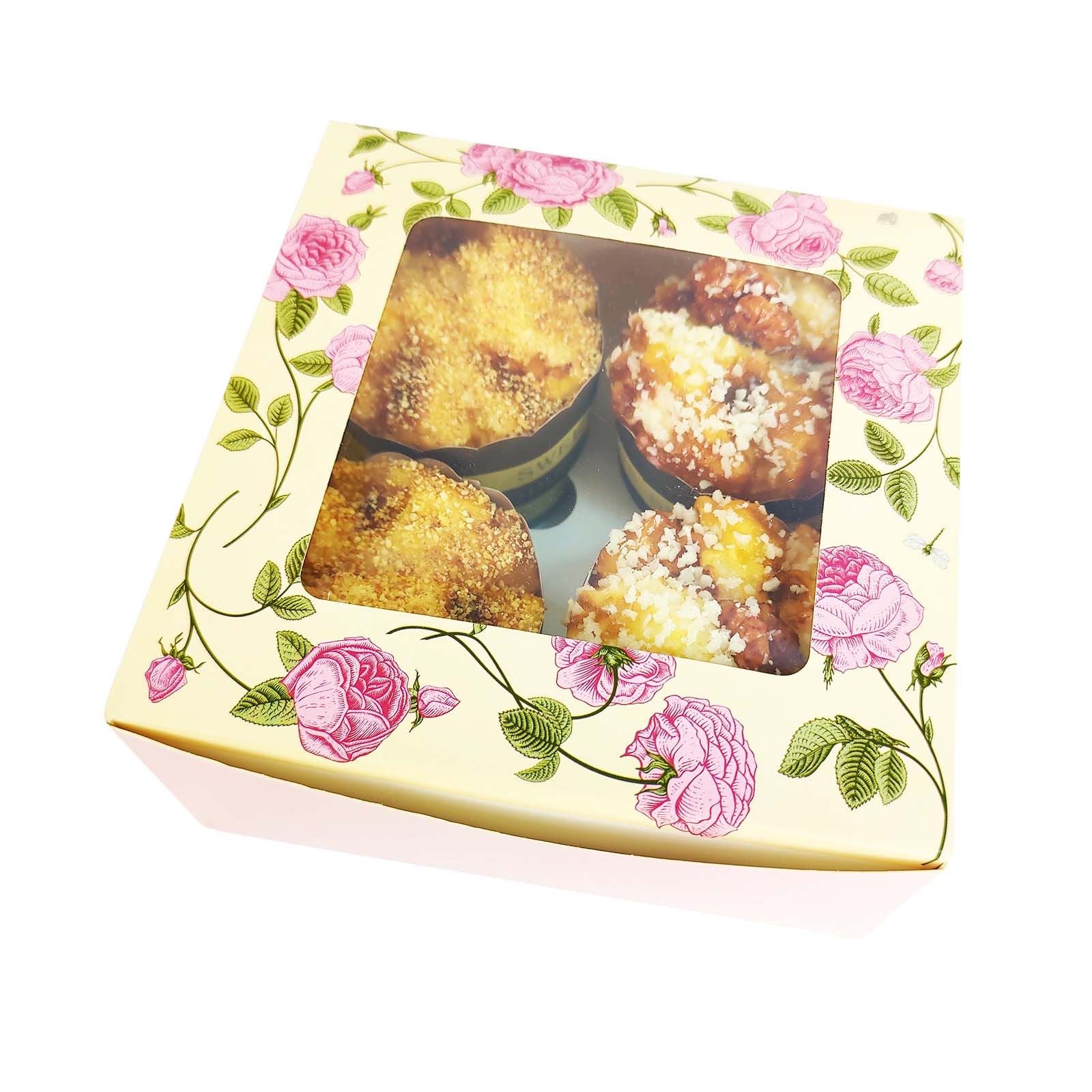 Vintage Floral Printed 4 Hole Cupcake Boxes