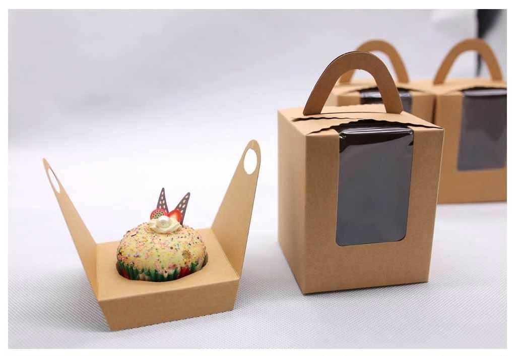 Large Coloured Single Cupcake Boxes with Window and Handle