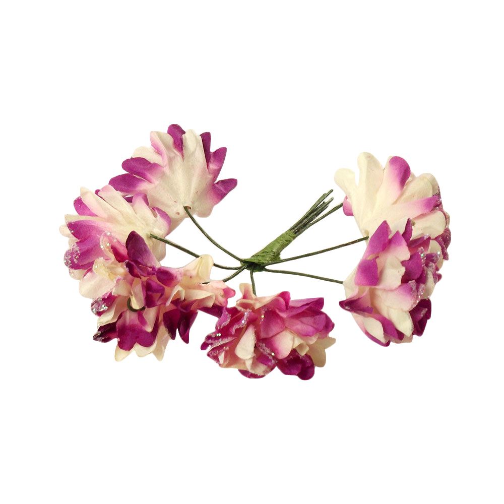 Bunch of 6 Mini Glittered Paper Carnations