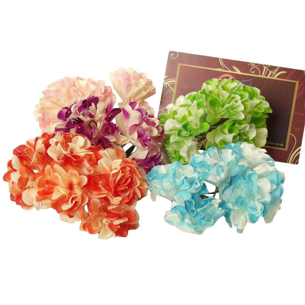 Bunch of 6 Mini Glittered Paper Carnations