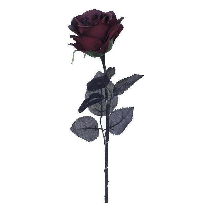 Luxury Gothic Large Rose Buds - Black Stem Dark Artificial Silk Flowers