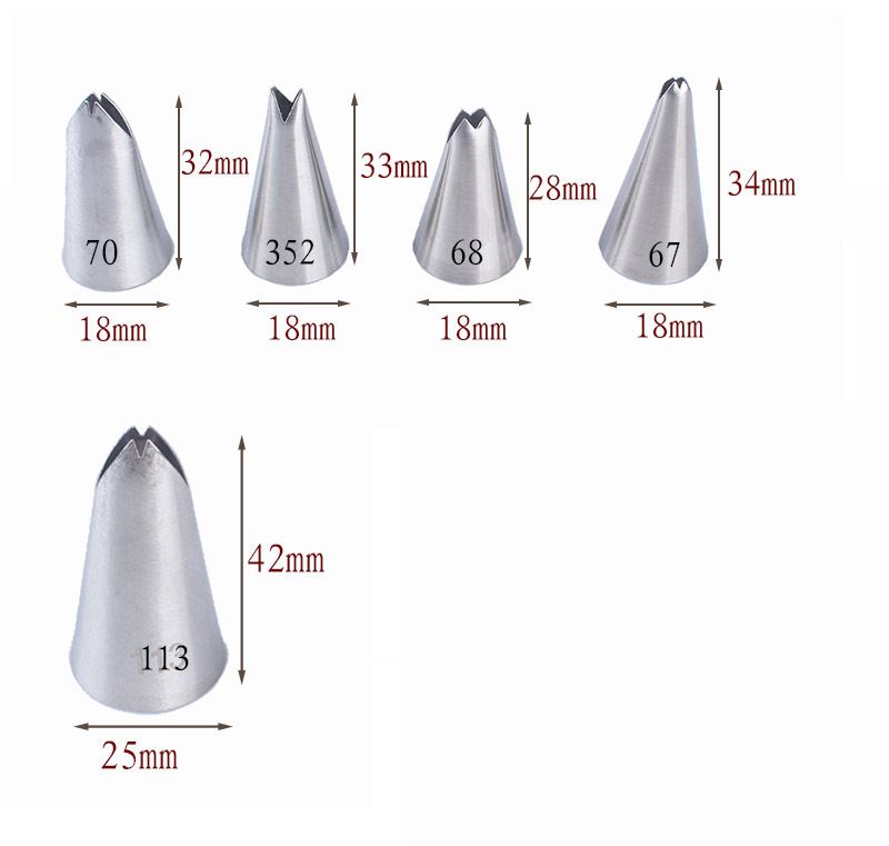 Set of 5 Notched Leaf Piping Nozzles - Leaf Flower Tip Cake Cream Decorating Baking Tools