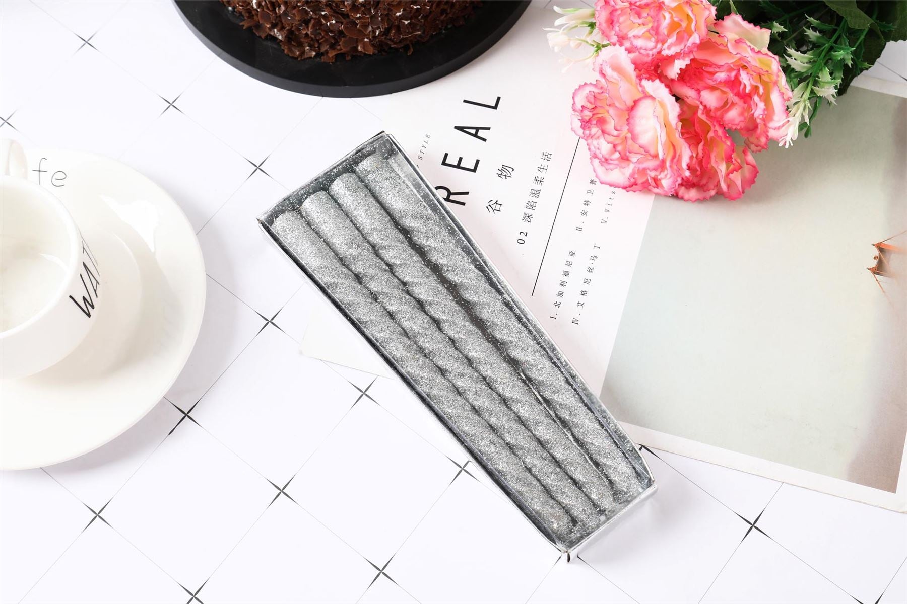 Full Glittered Metallic Taper Candles