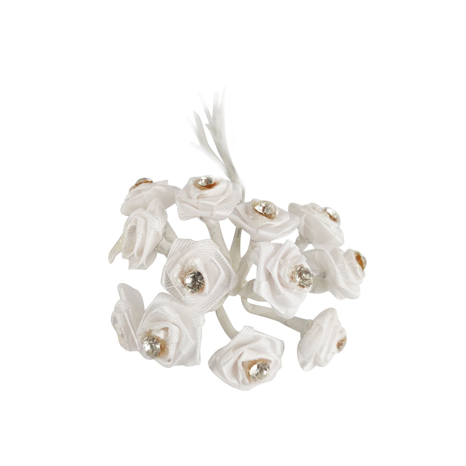 Bundle of 12 Mini Satin Diamante Roses