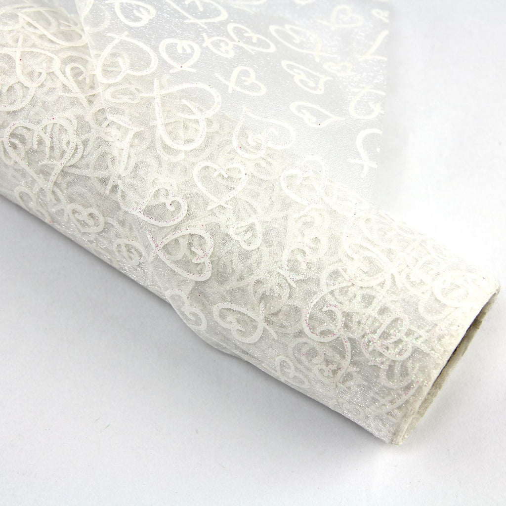 Heart Print Glitter Organza - 52cm x 5 Yards