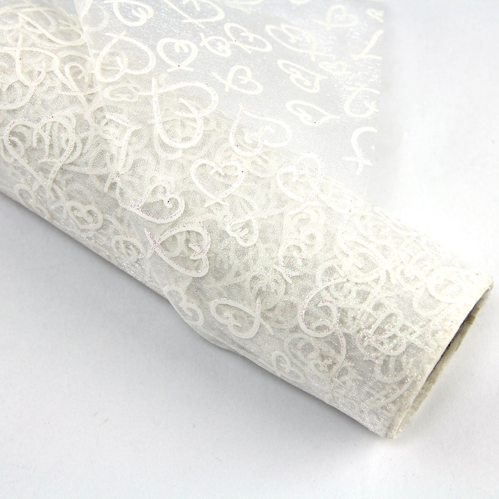 Heart Print Glitter Organza - 52cm x 5 Yards