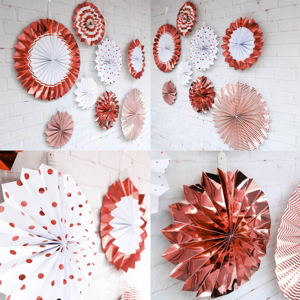 Set of 8 Metallic Paper Fans