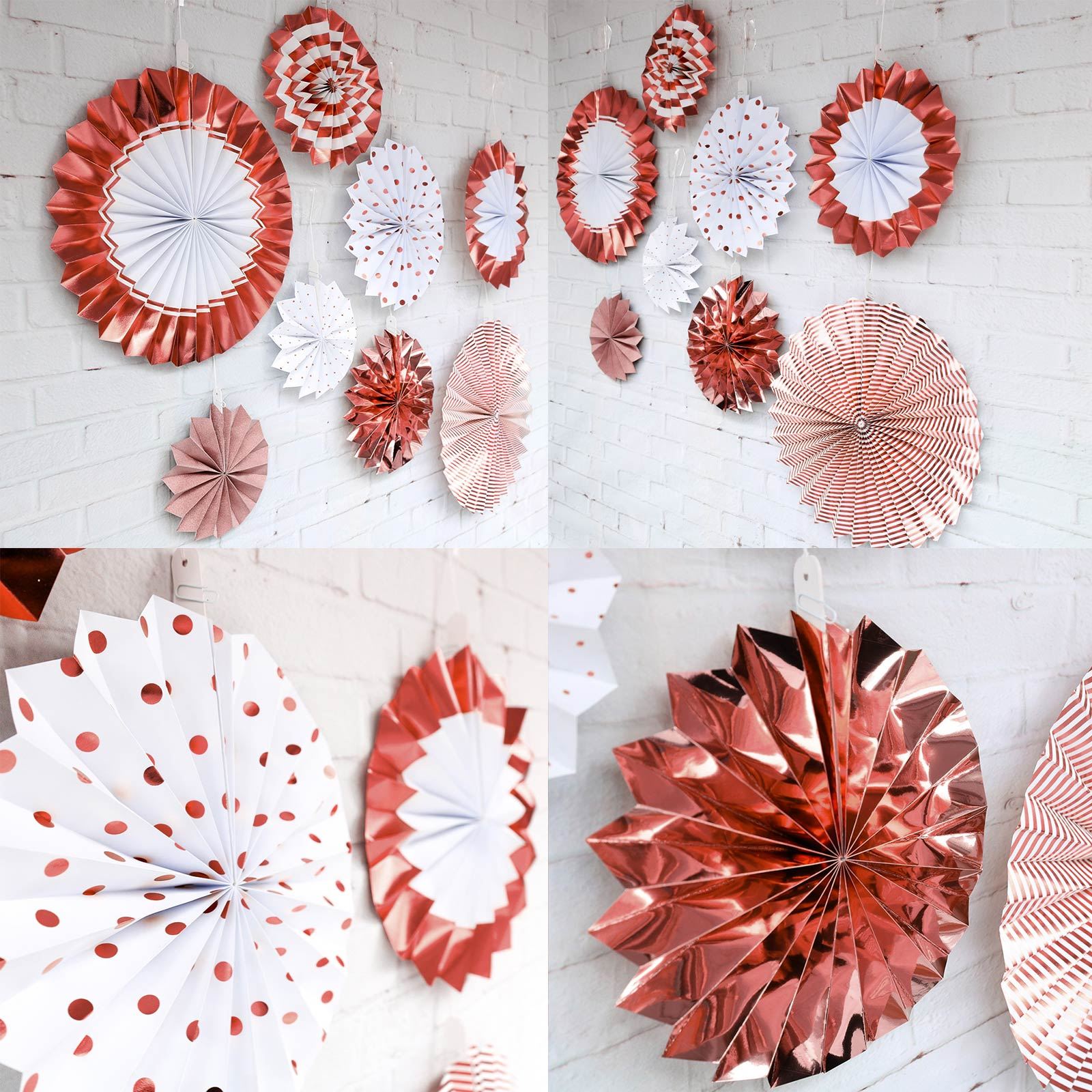 Set of 8 Metallic Paper Fans