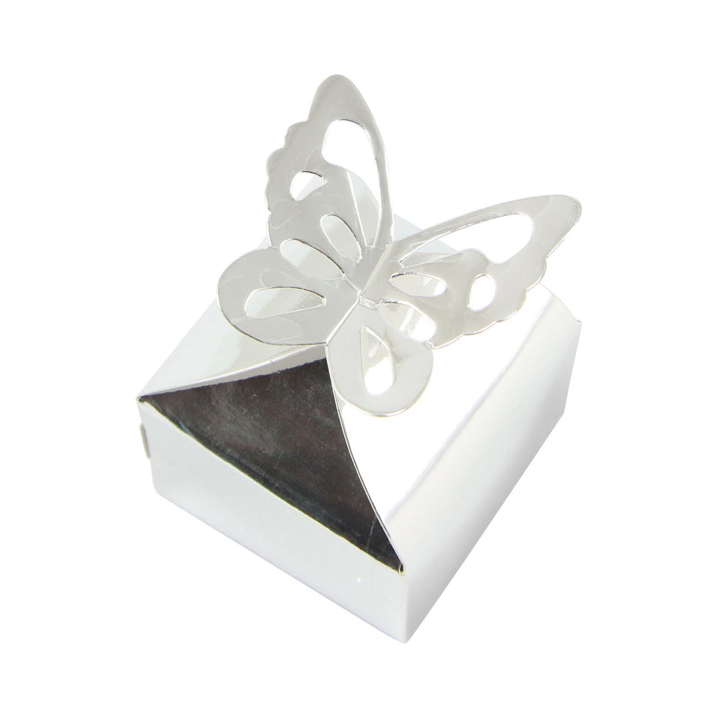 Metallic Chrome Silver and Gold Butterfly Top Favour Boxes