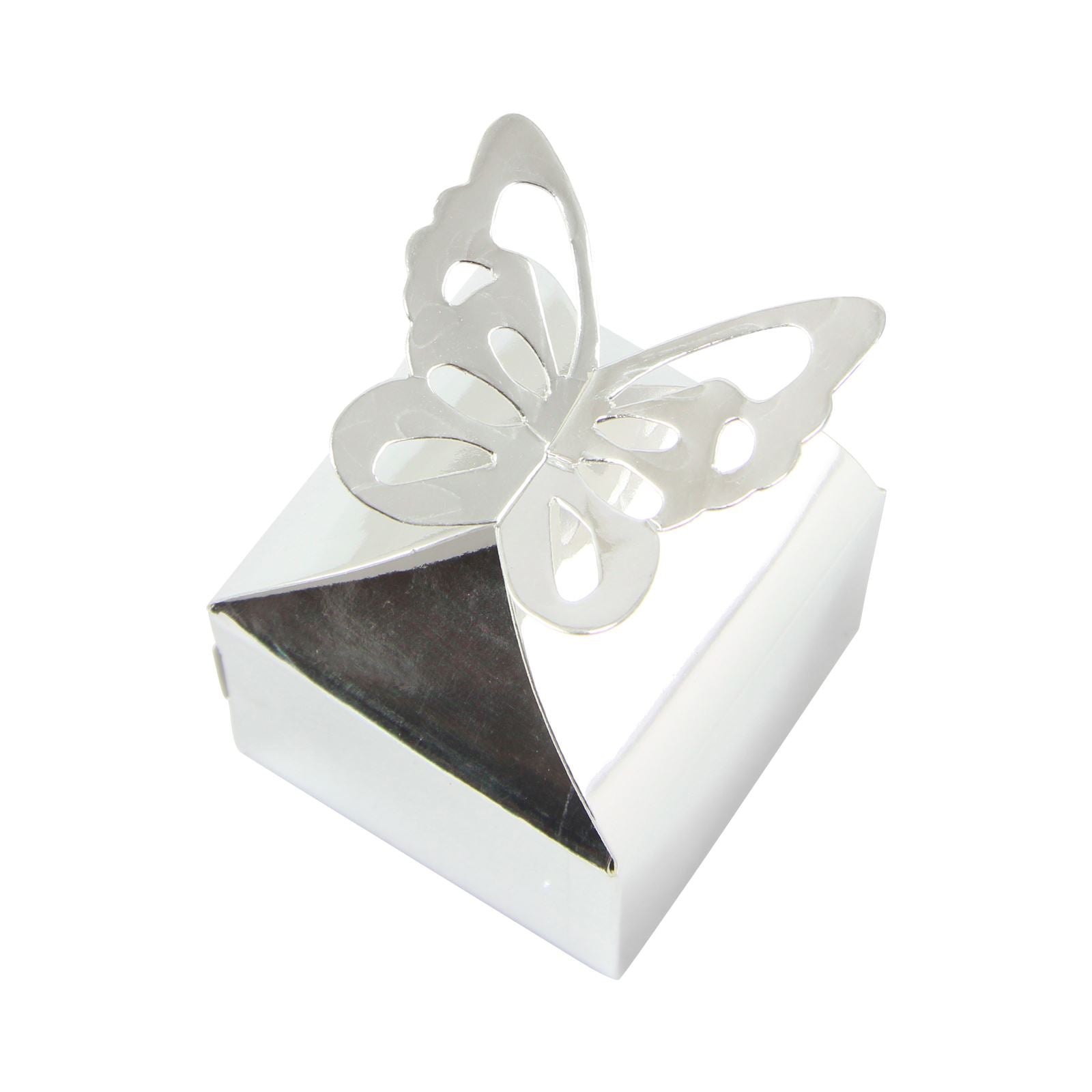 Metallic Chrome Silver and Gold Butterfly Top Favour Boxes