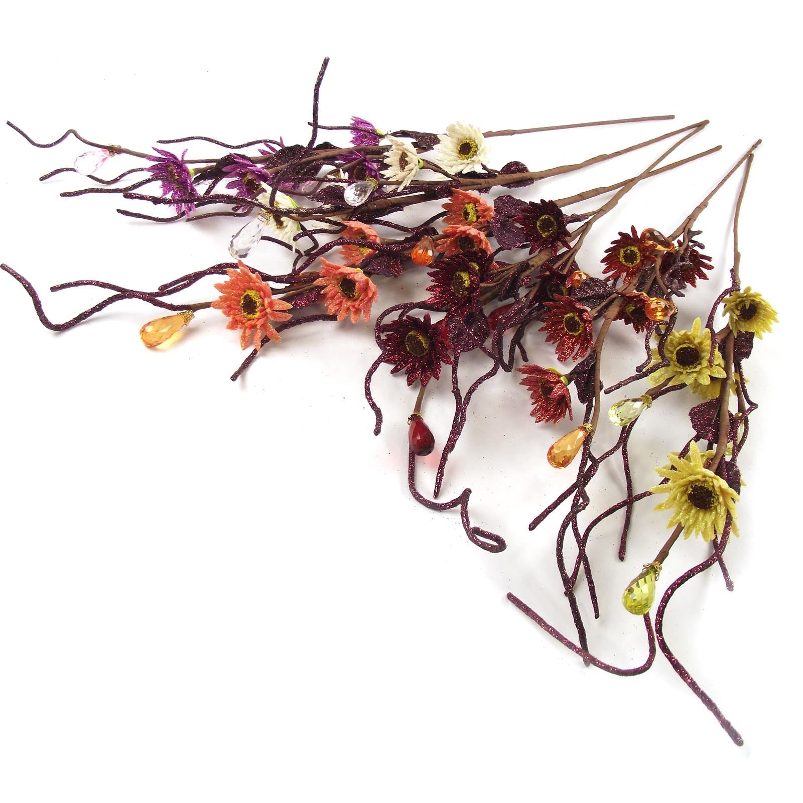 5 Head Glittered Sunflower and Crystal Spray