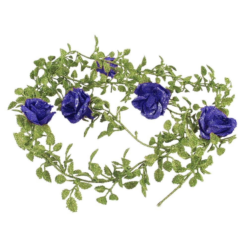 Heavy Glittered Rose Vine Garland