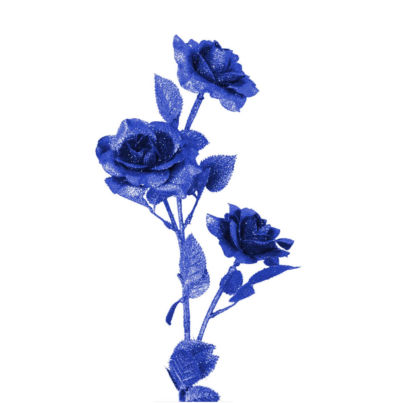 Heavy Glittered 3 Head Rose Spray