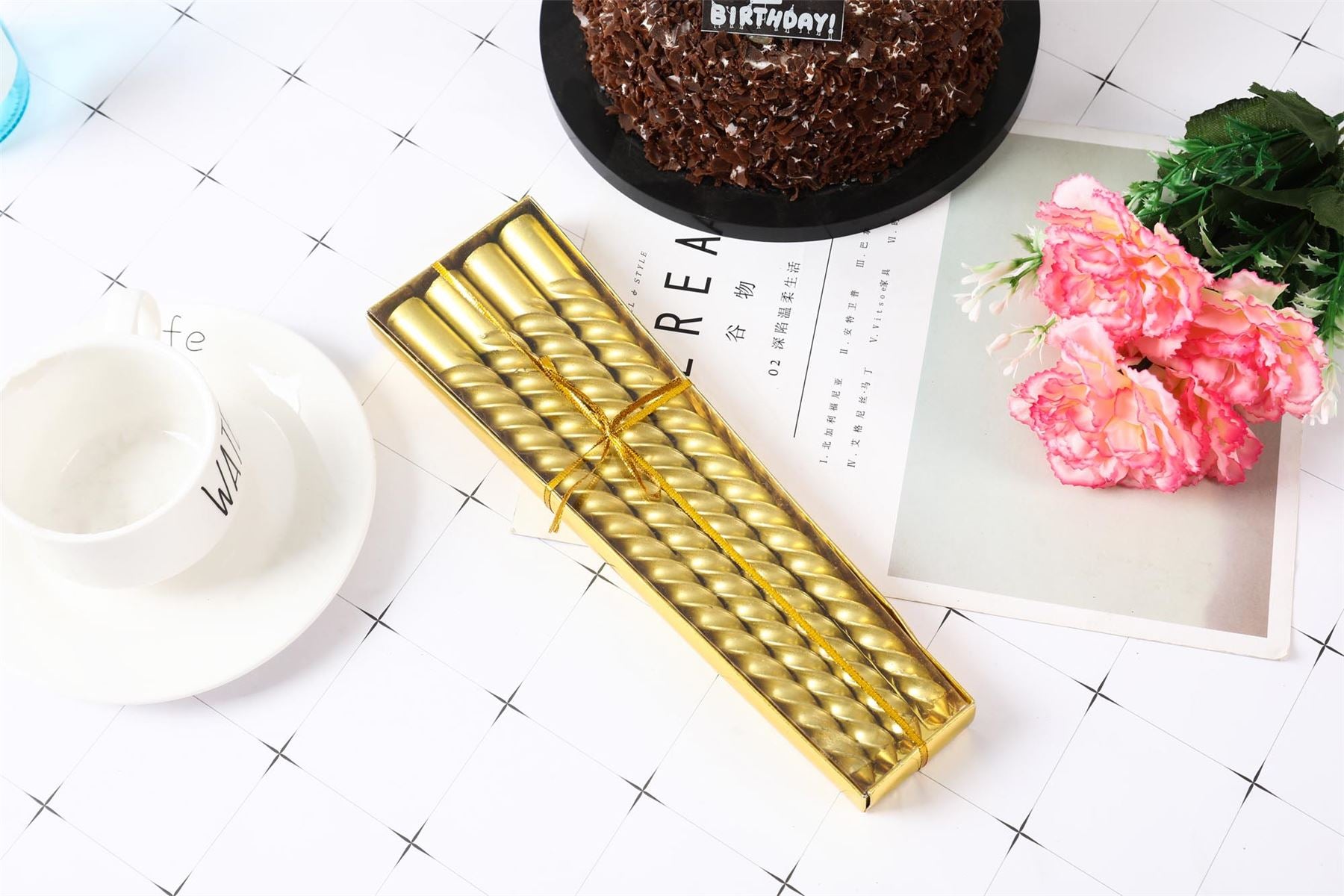 Metallic Slim Twisted Taper Candles