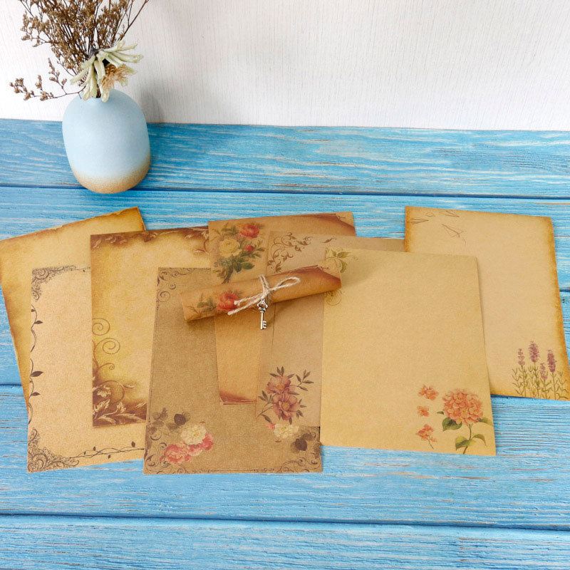 8x Luxury Vintage Watercolour Flower Print Writing Paper Kraft