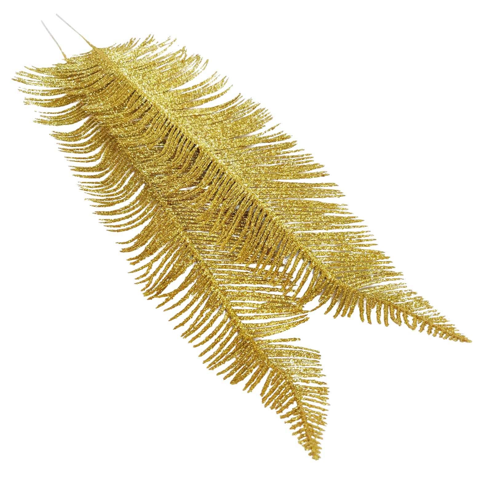 2x Large Heavy Glittered Spiky Feather Leaf