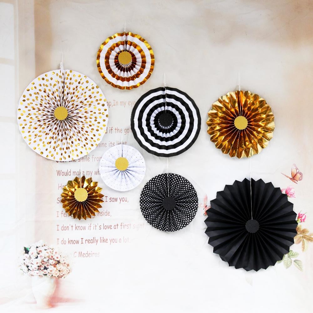 Set of 8 Metallic Paper Fans