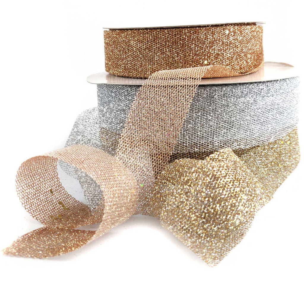 Premium Metallic Glitter Net Ribbon with Sequins 3 Metres