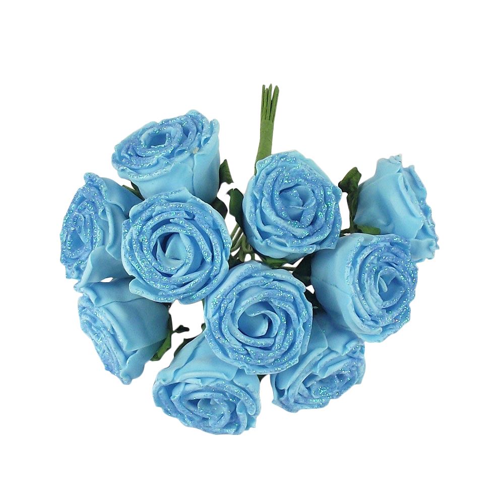 Bunch of 10 Glitter Foam Roses
