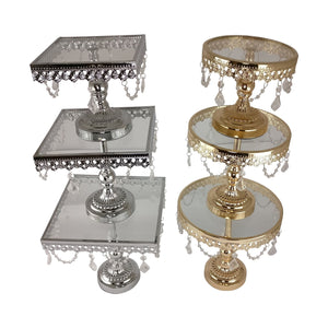 Set of 3 Metallic Crystal Cake Stands