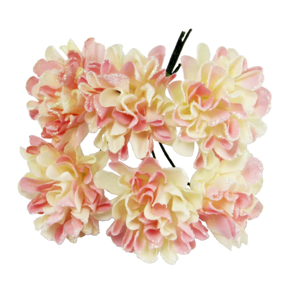 2x Bunches of Mini Glitter Paper Carnation Flowers