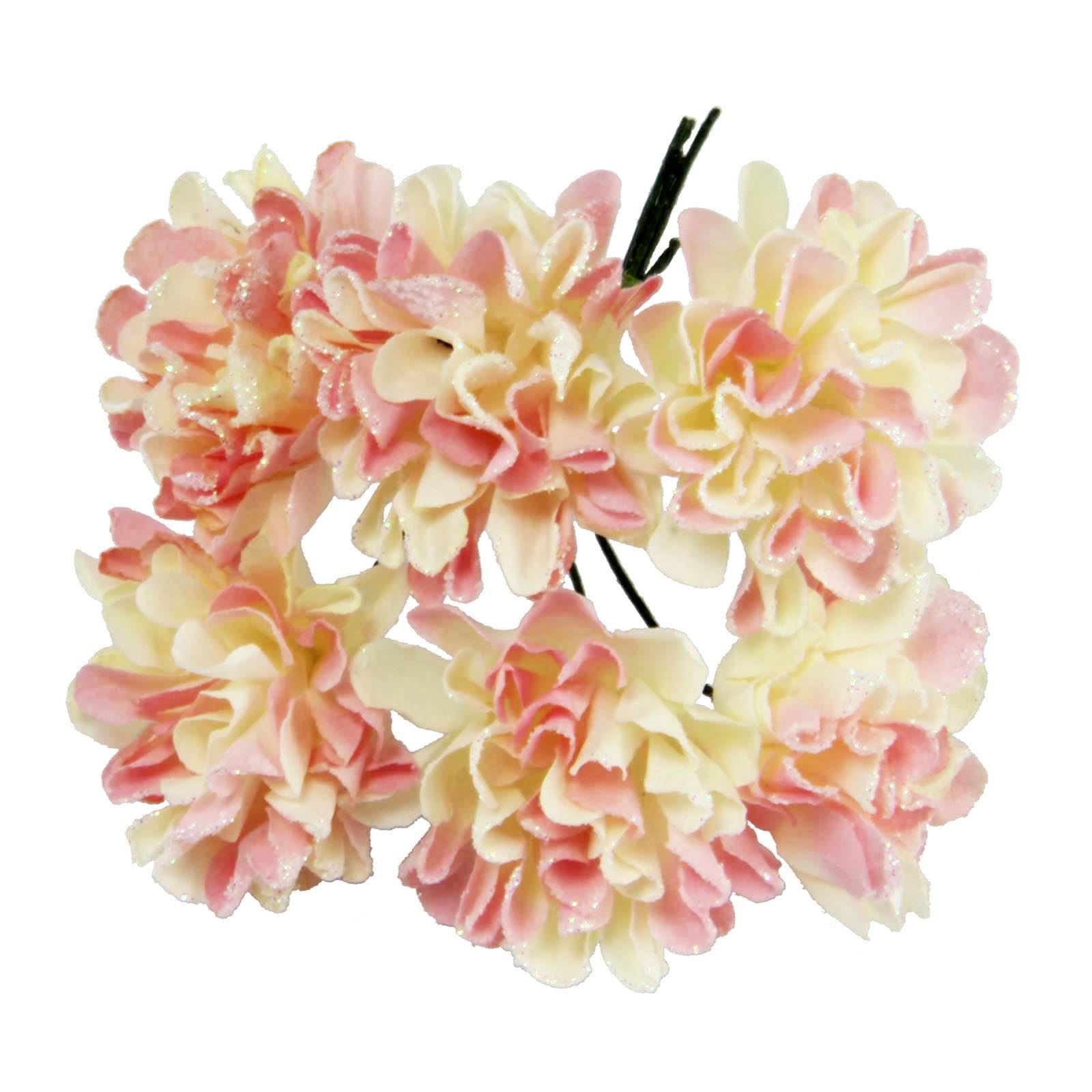 2x Bunches of Mini Glitter Paper Carnation Flowers