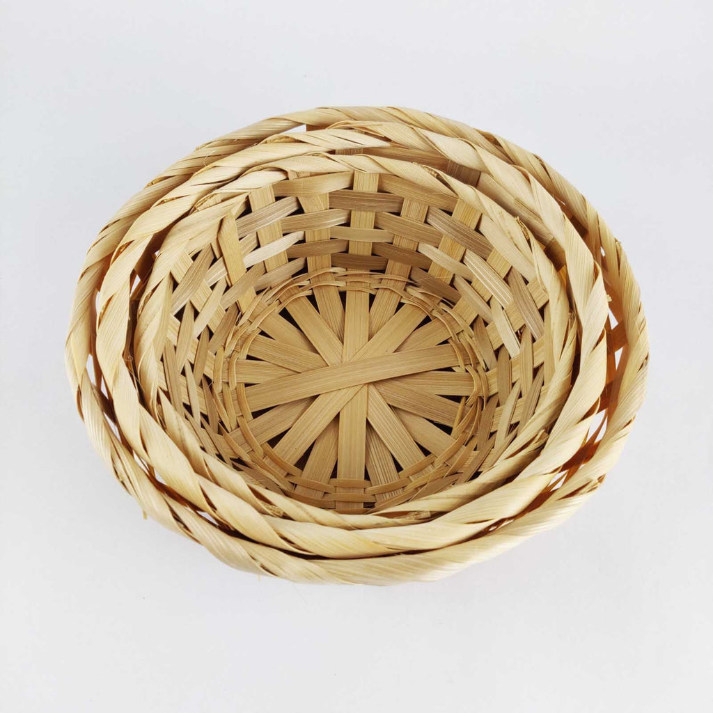 Set of Three Flat Tray Round Baskets