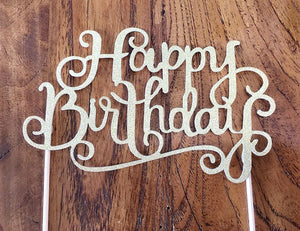 Glittered Happy Birthday Calligraphy Cake Topper
