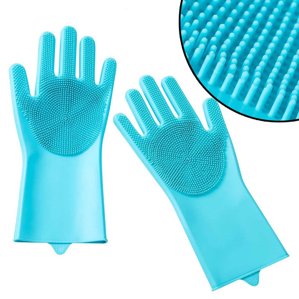 Magic Washing Up Silicone Gloves Textured Cleaning Scrubbing Pet Hair Rubber Petallica