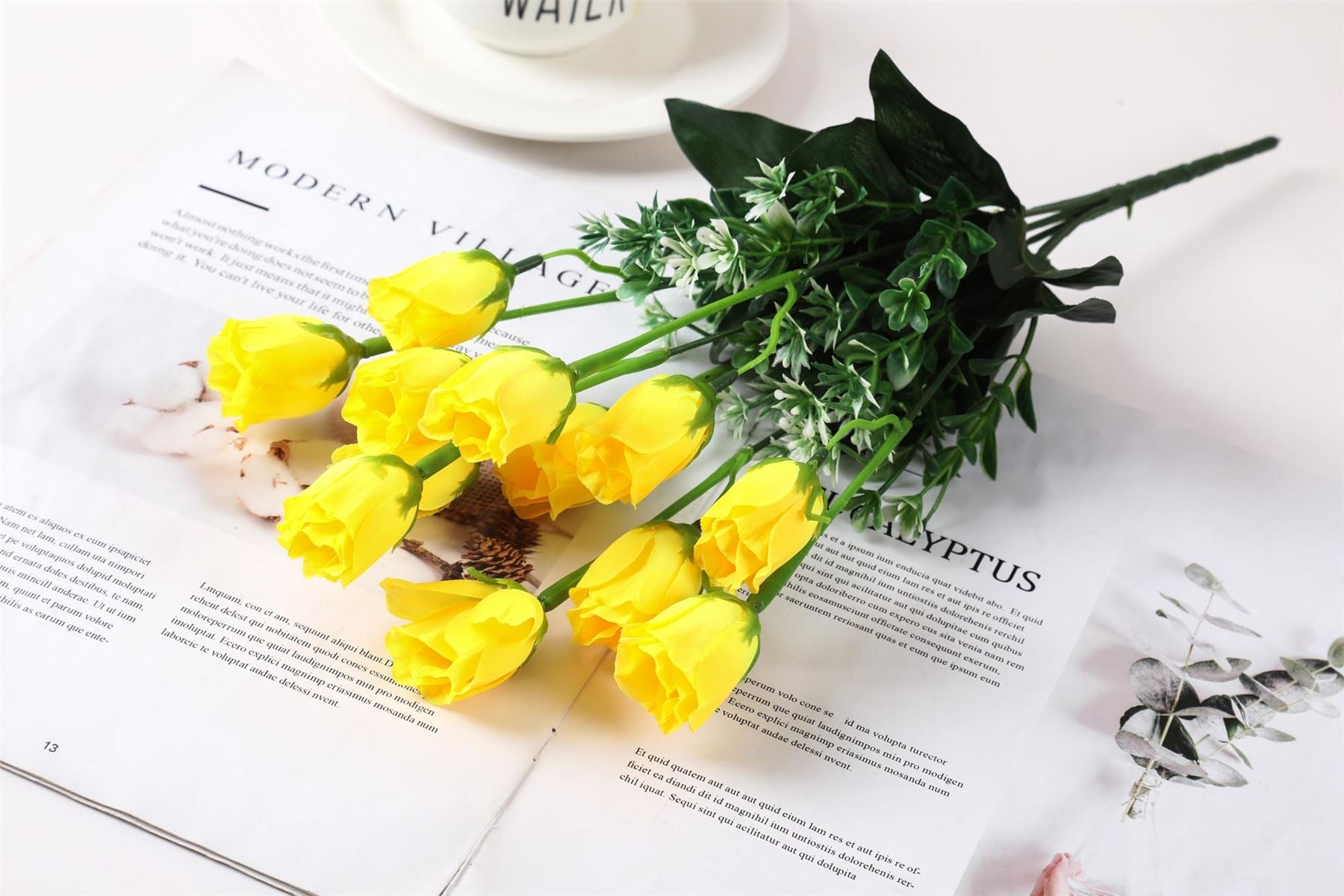 10 Head Small Tulip Rosebud Flower Bunch