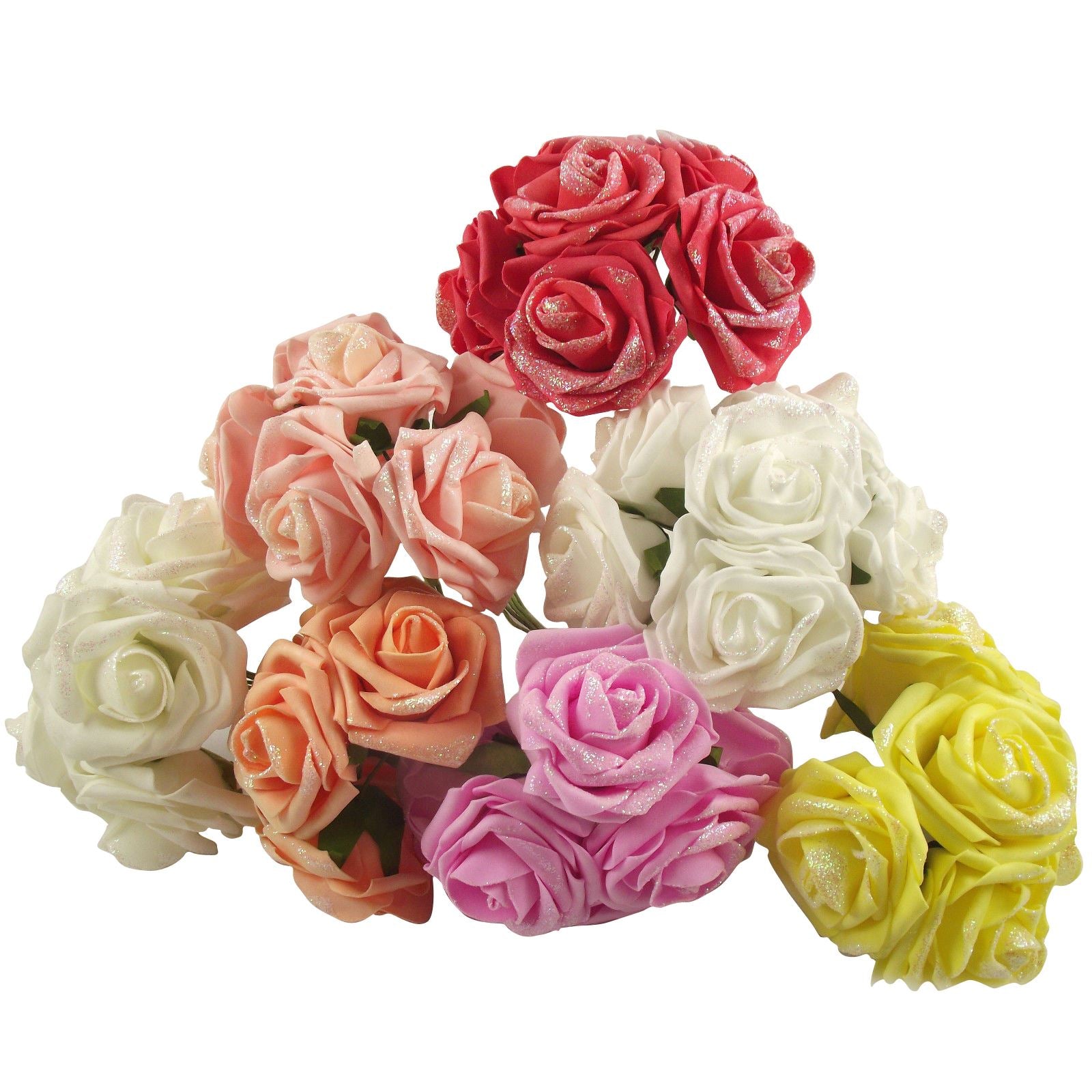 Glittered Foam Roses Bunch of 6