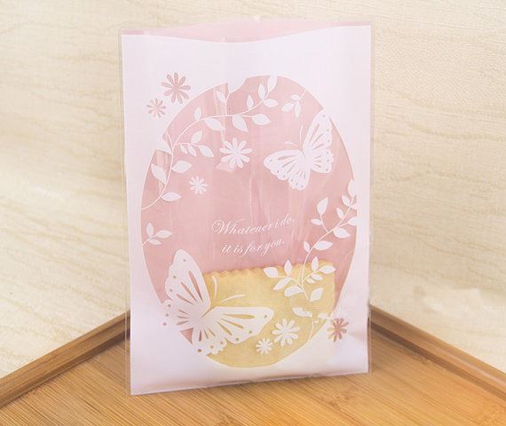 Pink Clear Fronted Cellophane Cookie Bags