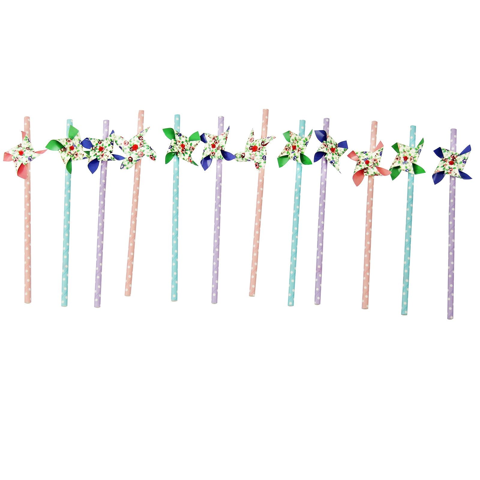 Vintage Paper Straws with Fan x 12