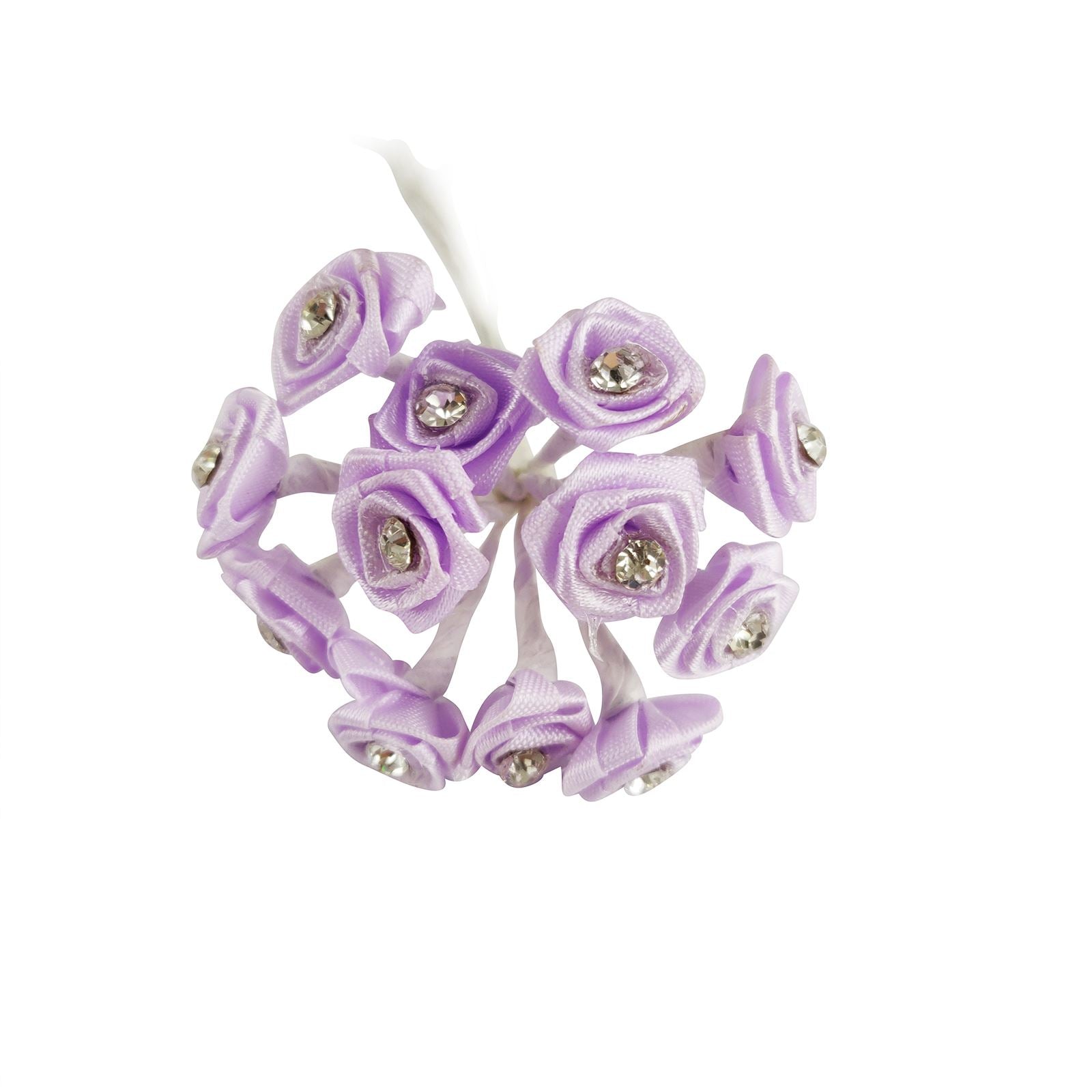 Bundle of 12 Mini Satin Diamante Roses