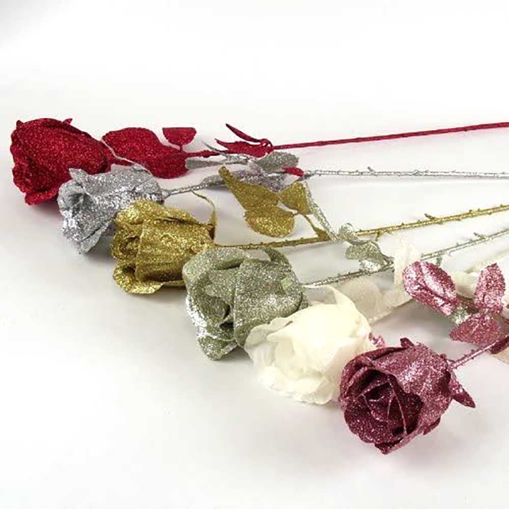 Single Full Glittered Rose Bud