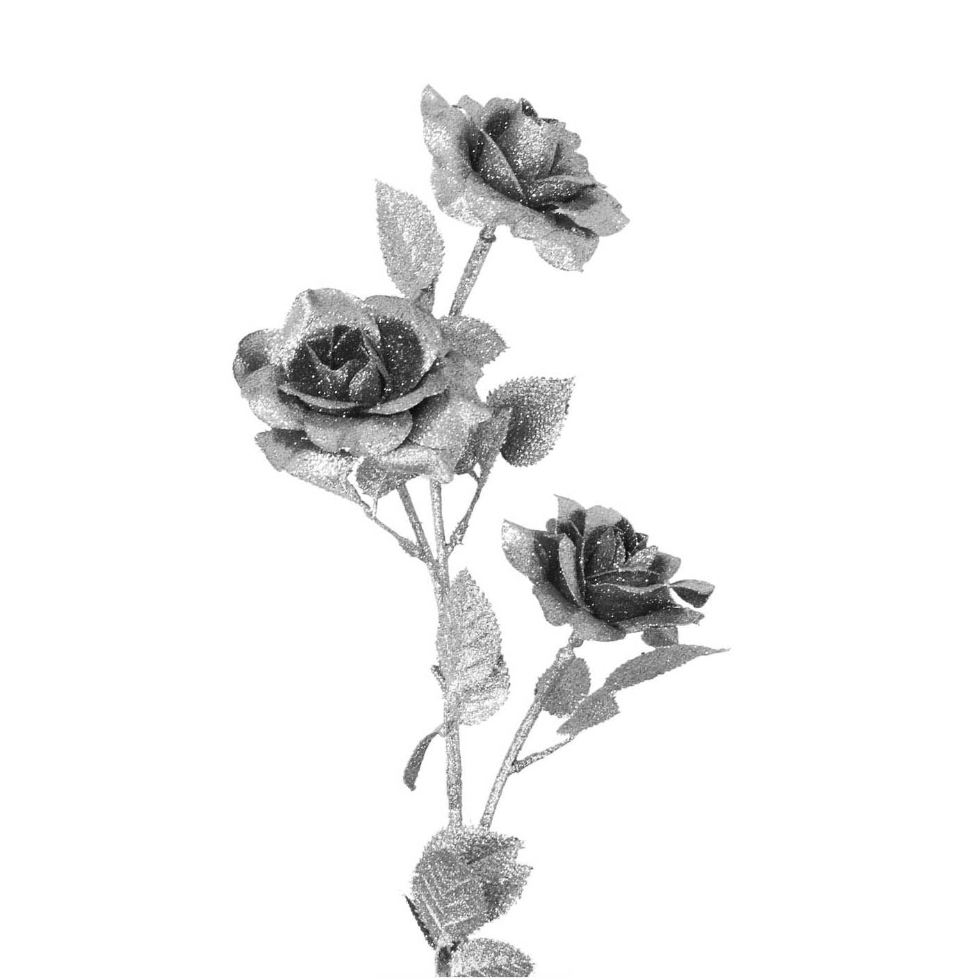 Heavy Glittered 3 Head Rose Spray