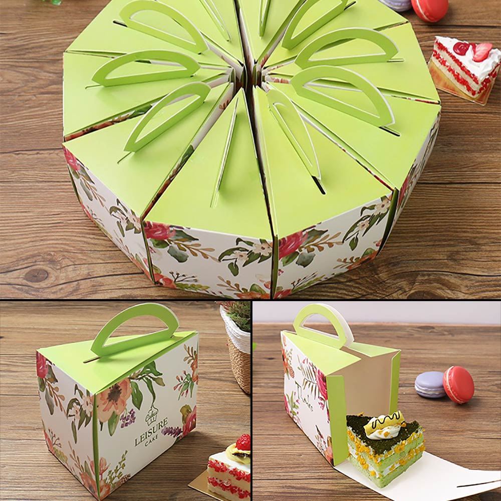 10x Large Floral Printed Triangular Cake Slice Boxes