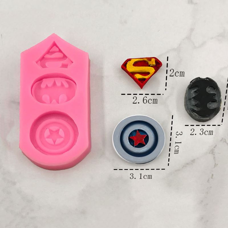 Superhero Badge Silicone Mold Triple - Batman Superman Captain Marvel DC