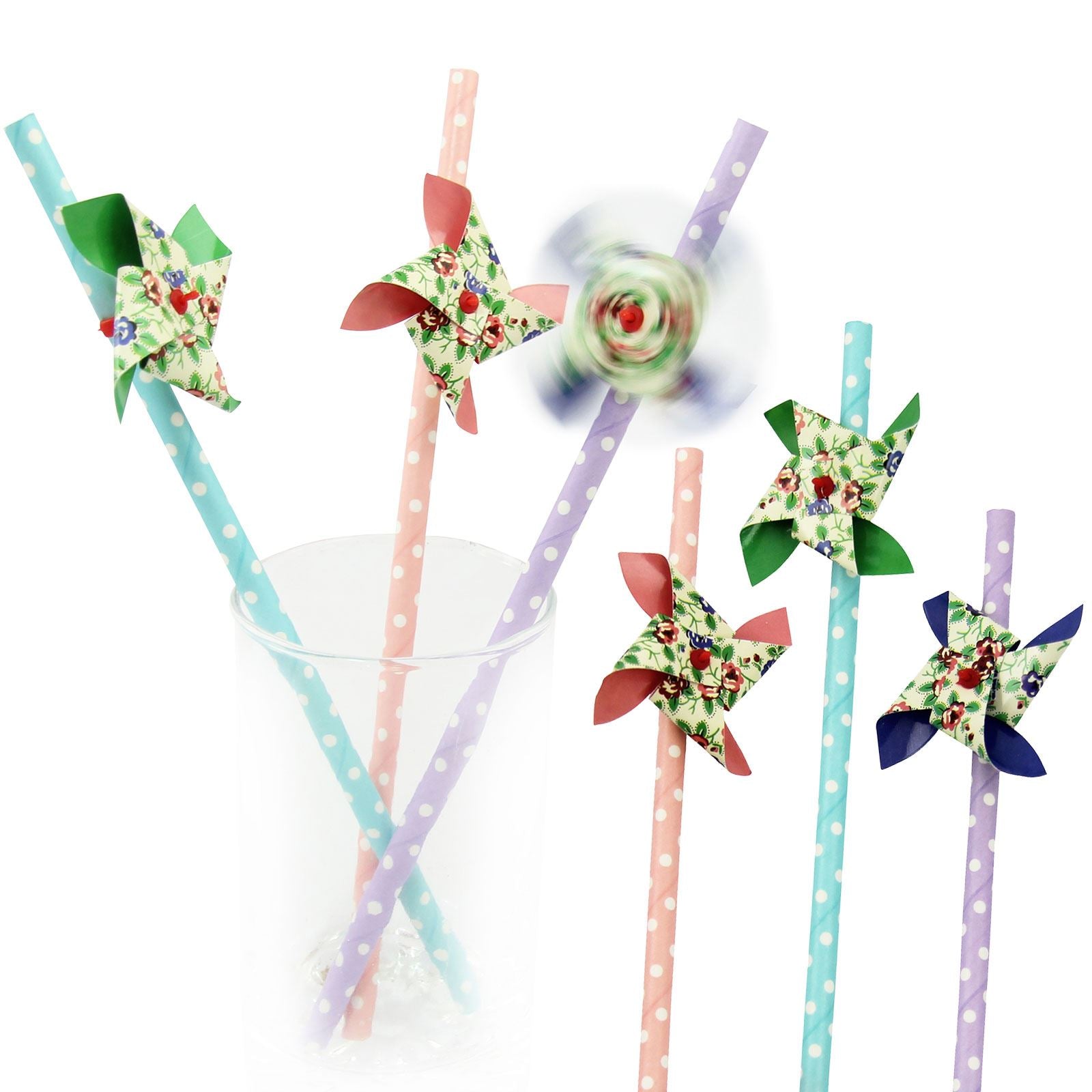 Vintage Paper Straws with Fan x 12